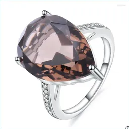 Cluster-Ringe, Cluster-Ringe, Edelsteine, Ballett, 10, 68 Karat, natürlicher Rauchquarz, Birnen-Edelstein-Ring für Frauen, massives 925er-Sterlingsilber, Cocktail-F-Dhasf