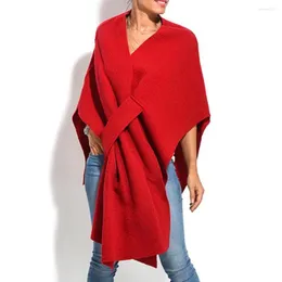 Sjaals batwing mouwen vrouwen cape jas vaste kleur v-neck onregelmatige houd warm oversized mantel herfst winter thermische sjaalwraps