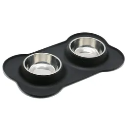 BONDAS DE DOGOLS ALIMENTOS PRÁTICOS TOLAS DE DOGO DE AÇO INoxual e alimentador de alimentos com Sile Sile não derramado resistente a Sile para animais de estimação Puppy DHF64