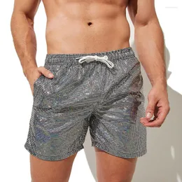 Shorts Masculino Calção de Banho com Lantejoulas e Bling Calça de Banho com Bolso Calça de Moletom Fitness Casual Brilhante Roupa de Banho Pantalones de Biquíni