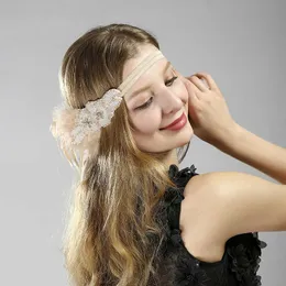 Elastyczna klapa z piór z kości słoniowej biała koralika srebrna kratownica na głowę pałąk nałogowy fascynator fascynator z welonem Wedding Hair Akcesoria