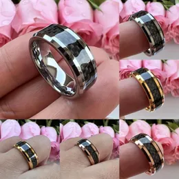 Bröllopsringar unika juvel 8mm silverband kolfiber inlay guld dropp par smycken ring avfasning polsk engagemang gåva