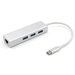 Typ C Ethernet -adapter till RJ45 LAN Network Card Wired 10/100/1000 Mbps Gigabit USB 3.0 Hub 5Gbps f￶r MacBook Notebook Laptop