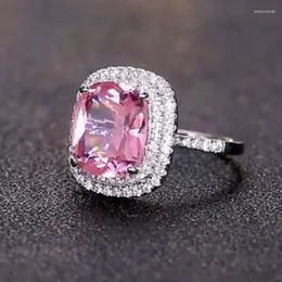 Обручальные кольца мода Большой розовый кубический циркония для женщин романтическая свадьба церемония вечеринка обручальное кольцо украшения