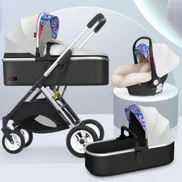 Barnvagnar 3 i 1 baby barnvagn fällbar sitta och ligga ner båda riktningarna vagn med hög landskap absorber född pram