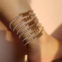 Anklets Selling Stainless Steel Anklet 111-999 Number Luxury Diamond Adjustable Summer Alloy Women