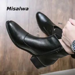 Boots Misalwa Split Leather Mid Heel Elegant Men Chelsea Spring /Winter Cold Proof Fur High Top Dropshipping T221101