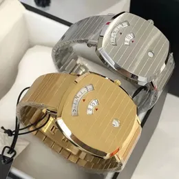 Moda Relógios de luxo 38 mm Unissex Feminino Masculino Relógio Quartzo Movimento Ouro Relógios de pulso Aço inoxidável Montre DE Luxe Relógio de pulso Designer