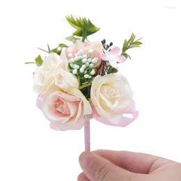 Dekorativa blommor 1 st koreansk simulering Rose Brosch Flower Romantic Wedding Bride Boutonniere Brudgum Dr￤kt Corsage