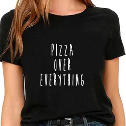 Pizza över allt harjuku t-shirt kvinnor t-shirts klädbokstäver tryckt för