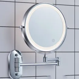 Mirrors Shaving Self Haircut Bath Silver Washroom Round Magnifying Wall Mounted Mirror Bathroom Lustro Do Makijazu LG50JZ