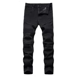Jeans da uomo Jeans da motociclista da uomo Pantaloni in denim con pieghe bianche nere Plus Size Pantaloni classici dritti slim T221102