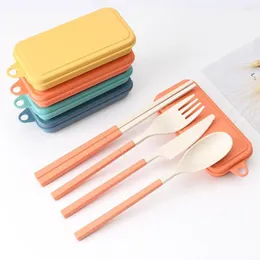 Dinnerware Sets 1Set Cutlery Box Kit Eco-friendly Close Splicing PP Wheat Straw Knife Fork Spoon Set Organizer For Kitchen