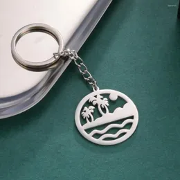 Keychains Cooltime Beach Sea Tree Sun Summer Keychain Rostfritt st￥l Key Chain for Women Men smycken Keyring Gifts Friends 2022 Trend