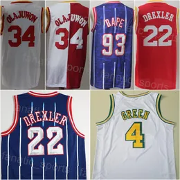 Man Basketball Retro Tracy McGrady Jersey 1 Vintage Jalen Green 4 Clyde Drexler 22 Hakeem Olajuwon 34 Team Navy Blue White Red City Association Classic Stitched High