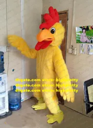 Costume mascotte accordata giallo in pelliccia lunga gallo gallo galnello di pollo chick pech personaggio mascotte pettine rossa piedi tabulari zz1911 fs