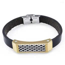 Charm Armband Hawson Fashion Black Leather Men smycken Armband Metalltillbehör 210 mm BangleBracelet Rostfritt dolda lås