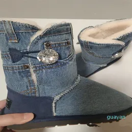 Buty Designer Dżins Blue Snow Zimowe bawełniane buty plus aksamitne szwy gruby