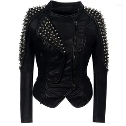 Women's Leather Punk Rivet Faux PU Jacket Women Fashion Rose Winter AutumnMotorcycle Black Coat Outwear Female