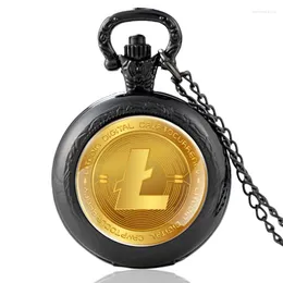 Pocket Watches Fashion Litecoin LTC Design Glass Cabochon Quartz Assista Black Classic Men Women Pinging Colar Gifts