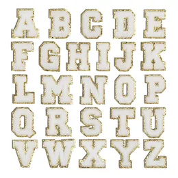 Notions weiße Buchstaben, Pailletten-Aufnäher, Handtuch, besticktes Alphabet, Chenille, Aufnäher für DIY-Zubehör, Applikation mit Glitzer, Buchstabe A-Z, 8 cm