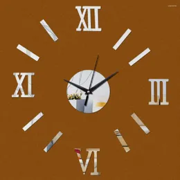 벽 시계 창조적 인 로마 숫자 시계 아크릴 거울 스티커 거실 장식