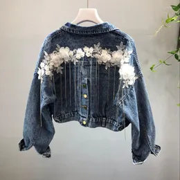 Jaquetas femininas jeans feminina feminina de primavera outagem de roupas femininas com miçangas de miçangas casaco de tassel damas cowboy casual sobretudo lady top