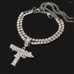 Anklets Punk Party Bling UZI Pistol Tennis Chain Bracelet Jewelry For Women Multilayered Rhinestone Gun Pendant Anklet On Leg