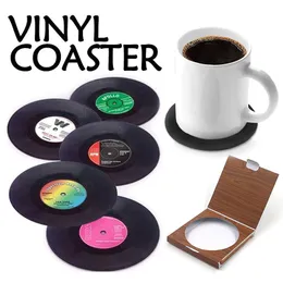 ビニールレコードディスクレトロミュージックコースターマットクラシック音楽愛好家アートカーバーティーコーヒーテーブルマグカップマット