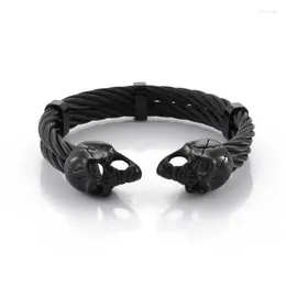 Link Bracelets European And American Personality Domineering Punk Double Skull Steel Wire Men's Titanium Bracelet