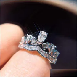 Cluster Rings Cluster Rings Queen Crown Lab Diamond Finger Ring 925 Sterling Sier Party Wedding Band for Women lovar Engagement Je Dhaxd
