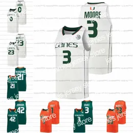 Üniversite Basketbol Giyiyor Özel Miami Hurricanes Jersey NCAA Kolej Basketbol Charlie Moore McGusty Durand Scott Reggie Johnson Isaiah Wong Shane Larkin Grant