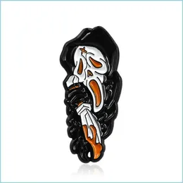 Broches de alfileres, nuevos fantasmas de terror, broches de grito y llanto, Skls en ropa blanca y negra, regalo de Halloween aterrador, entrega directa, joyería 2022 Dhu0M