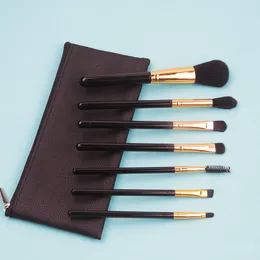 black pink purple 7pcs makeup brushes set plastic handle nylon hair with zipper leather case