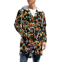 Men's Trench Coats Creepy Halloween Windbreak Male Skulls And Pumpkins Outdoor Thick Streetwear Custom Winter Jackets Casual Zip Up Big Size