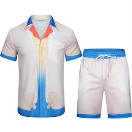 Casablanc Shirts 2023 neues Surfen Lazy Wind Seidensatin Langarmhemd Shorts Set Herren- und Damenmodemarke