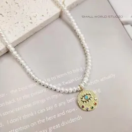 Naszyjniki wisiorek Minar retro oryginalny naszyjnik z perełką słodkowodną dla kobiet złoto kolor oko moneta niebieska kamień pendientes 2022