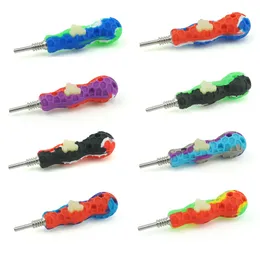 Silicone Smoking Pipes NC Dab Straw Titanium Nail Tip 2 in 1 Kit Two Way Hand Herb Tobacco Pipe Ti Tips Colorful Tools