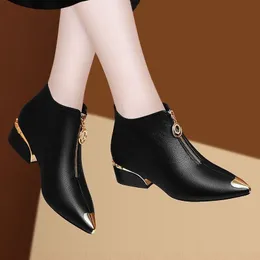 GAI Boots Top Brand Plus Veet Short Women Autumn and Winter 4cm High Heels Metal Pointed Ankle Thick Heel 221102