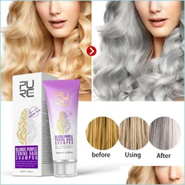 Shampoo Conditioner Purc Purple Shampoo für blondes Haar, entfernt messingfarbene Gelbtöne, hellt Asche, Grautöne auf, Haarpflege, Drop-Lieferung, Dhdl6