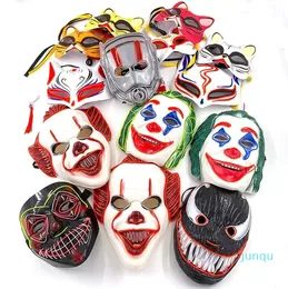 Party Masks Halloween Clown Face Mask Glow LED Maski Masque Masquerade Mask Cosplay Party Lighting Maski Halloween Cosplay Dekoracja 053