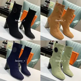 Designer Boots Women Volver Ankle Boot Stretch Knitted Booties Ladies Stirrup Heel Booties Sock Shoes Slip-on Chunky Heels