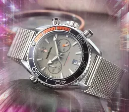 Üst Marka Erkek İki Göz Kronç Saatleri 43mm Beş Pinli Tasarımcı Saat Paslanmaz Çelik Örgü Kemer Kuvars Takvimi Tüm Suç Ayakkar Lüks Popüler Bilgi saati