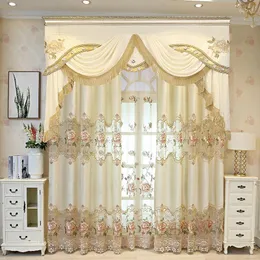 Curtain & Drapes Luxury Hollow Out Flowers Embroidery Curtains For Living Room Semi-Blackout Beige Elegant European Window Bedroom