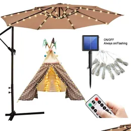 크리스마스 장식 104 LED Solar Umbrella Fairy Light Outdoor Garden Parasol String Tent Cam Beach Decoration Colorf Remote 8 Mo DH407