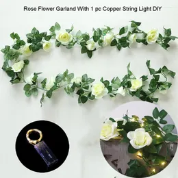 Strings 2.2M Rose Flower Garland With Copper String Light DIY For Wedding/Home Room/Birthday Valentine's Day Event Party Wreath Decor.