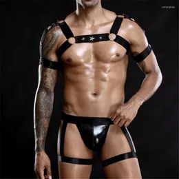 Onderhirts Sexy Men Undershirt Wrestling Singlet Body Chest Harness Elastische Riem Lingerie Bandage Thong Underwear Clubwear Deset
