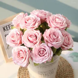 Decorative Flowers Spot Supply Explosion 6 Color 12 Head Sawtooth Small Fresh Bunch Of Roses Wedding Flower Wall Decoration Simulation Fake