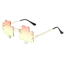Schöne randlose Sonnenbrille im Kleeblatt-Design, besondere Novolty 3-Blätter-Brille für Partys