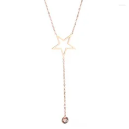 Pendant Necklaces 316L Stainless Steel Fashion Fine Jewelry Star Charms Chain Tassel Drape Zircon Choker Collier & Pendants For Women